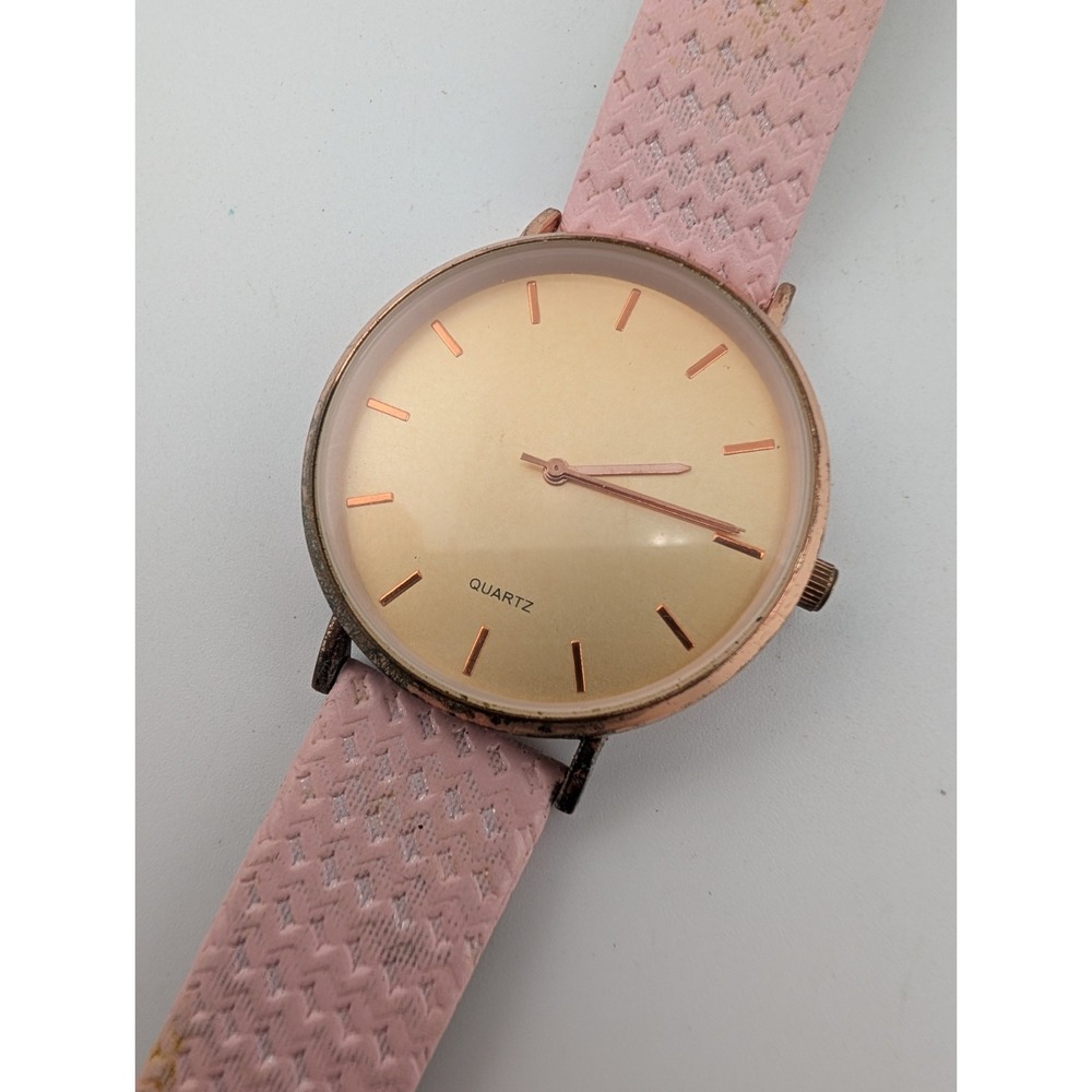 Women's Quartz Watch 41mm Case Pink Faux Leather Band- New Battery